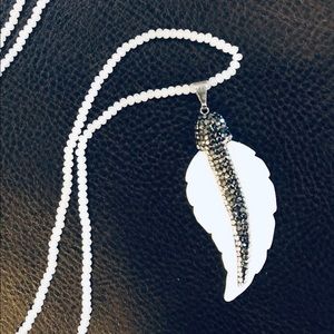 Beautiful white Crystal Necklace with Feather